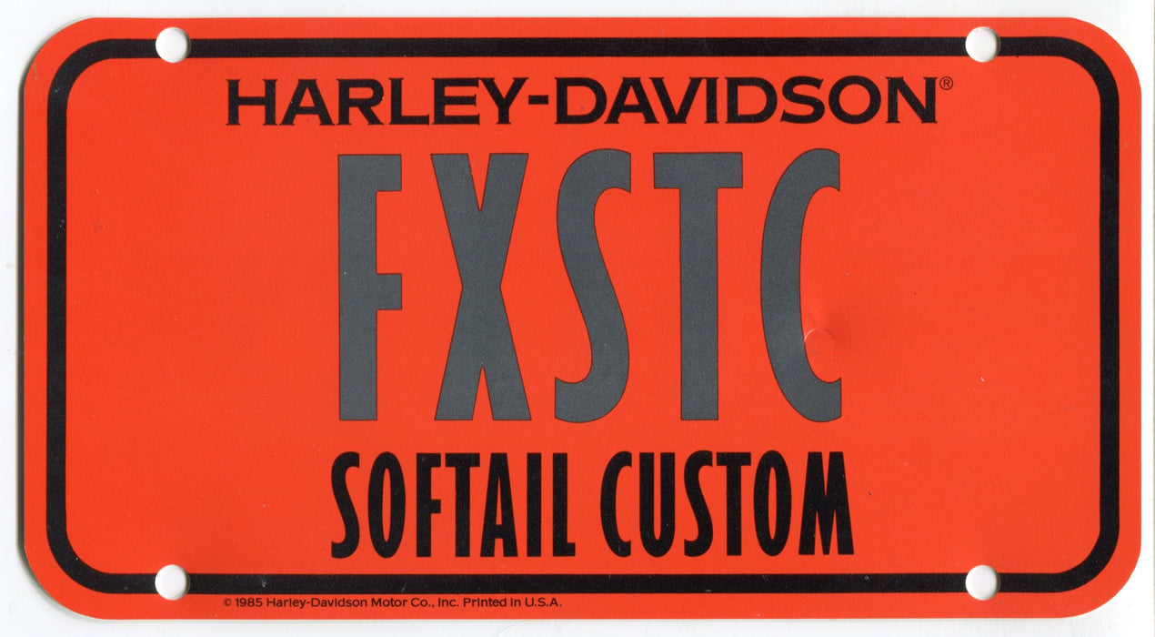 1985 Harley Davidson FXSTC Softail Custom Dealer Showroom Display License Plate   - TvMovieCards.com