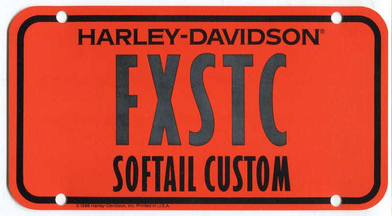 1986 Harley Davidson FXSTC Softail Custom Dealer Showroom Display License Plate   - TvMovieCards.com