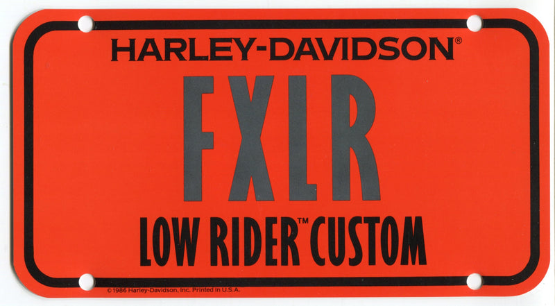 1986 Harley Davidson FXLR Low Rider Custom Dealer Showroom Display License Plate   - TvMovieCards.com