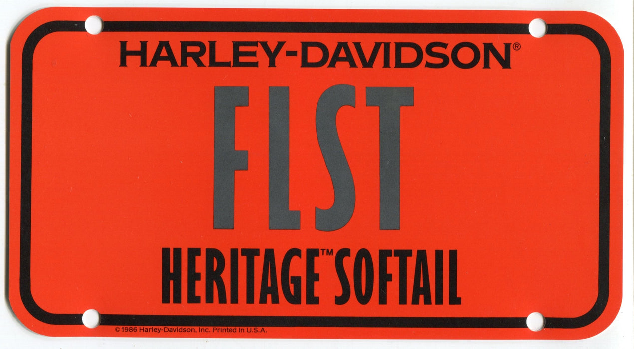1986 Harley Davidson FLST Heritage Softail Dealer Showroom Display License Plate   - TvMovieCards.com