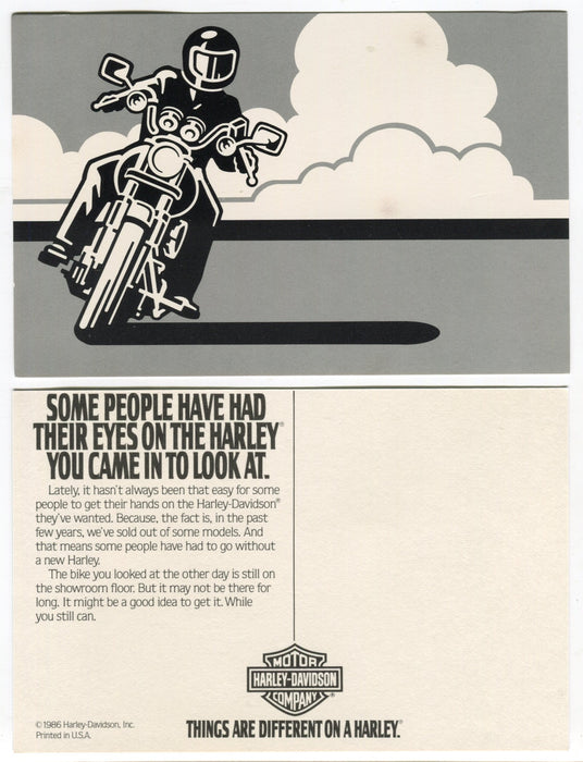 (2) 1986 Harley Davidson "Things Are Different On A Harley" Postcard 4x6   - TvMovieCards.com