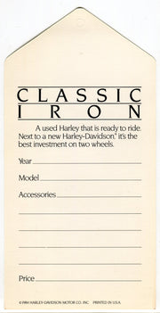 1984 Harley Davidson USED Motorcycles "Classic Iron" Dealer Hang Tag NOS   - TvMovieCards.com
