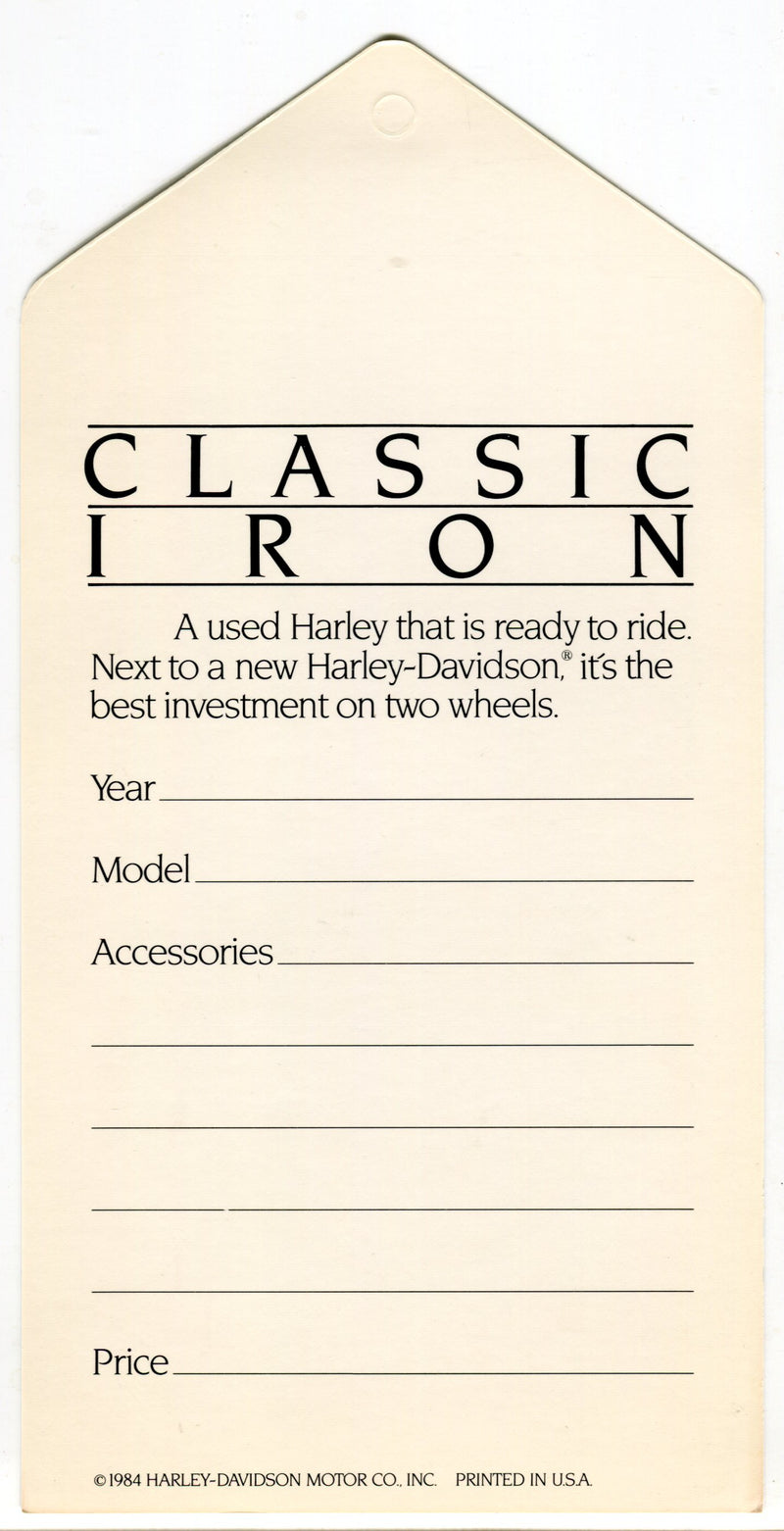 1984 Harley Davidson USED Motorcycles "Classic Iron" Dealer Hang Tag NOS   - TvMovieCards.com