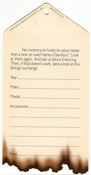 1984 Harley Davidson USED Motorcycles "Price Burner" Dealer Hang Tag NOS   - TvMovieCards.com