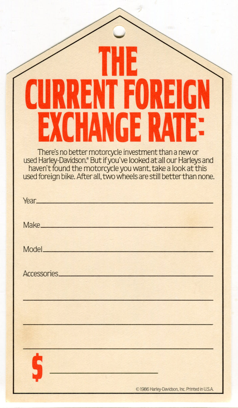 1986 Harley Davidson USED Motorcycles "If You Have The Yen" Dealer Hang Tag NOS   - TvMovieCards.com