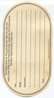 1986 Harley Davidson USED Motorcycles "Classic Iron" Dealer Hang Tag NOS   - TvMovieCards.com