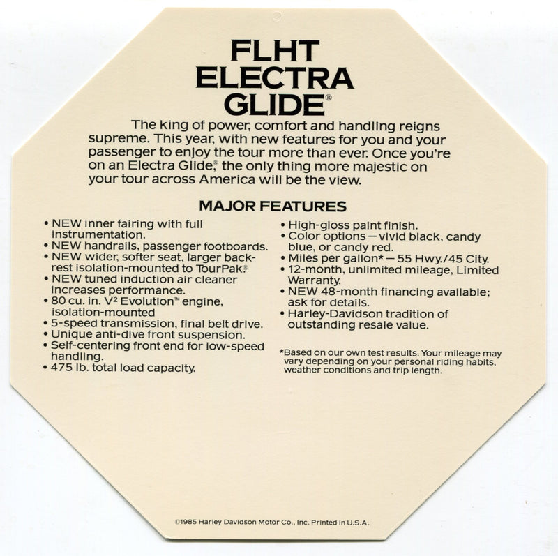 1985 Harley Davidson FLHT Electra Glide "Stop Pretending" Dealer Hang Tag   - TvMovieCards.com