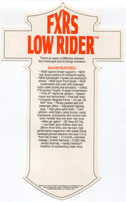 1987 Harley Davidson FXRS Low Rider "Things Are Different" Dealer Hang Tag   - TvMovieCards.com