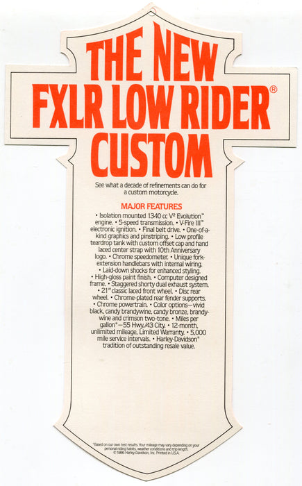 1987 Harley Davidson FXLR Low Rider Custom "Things Are Different Dealer Hang Tag   - TvMovieCards.com
