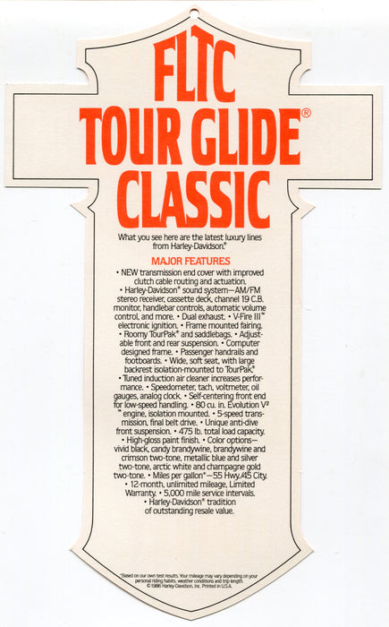 1987 Harley Davidson FLTC Tour Glide Classic "Things Are Different Dealer Hang T   - TvMovieCards.com