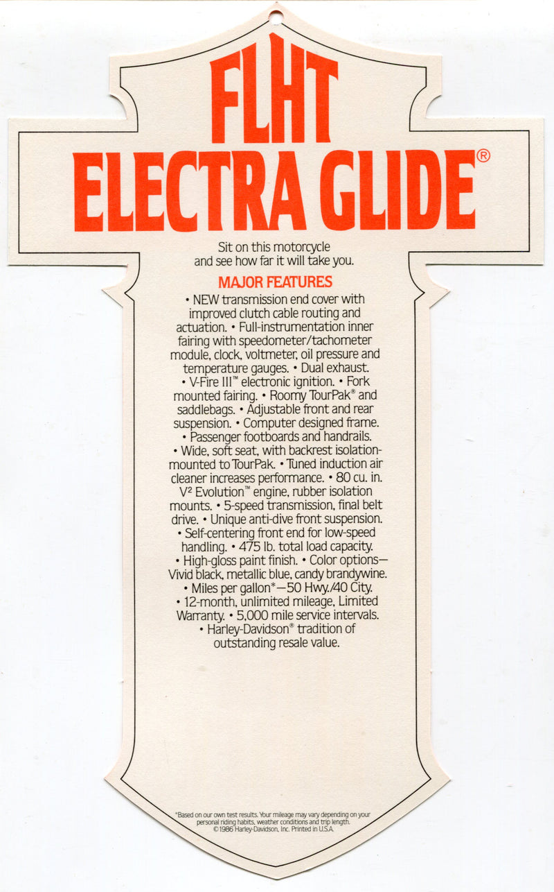 1987 Harley Davidson FLHT Electra Glide "Things Are Different Dealer Hang Tag   - TvMovieCards.com