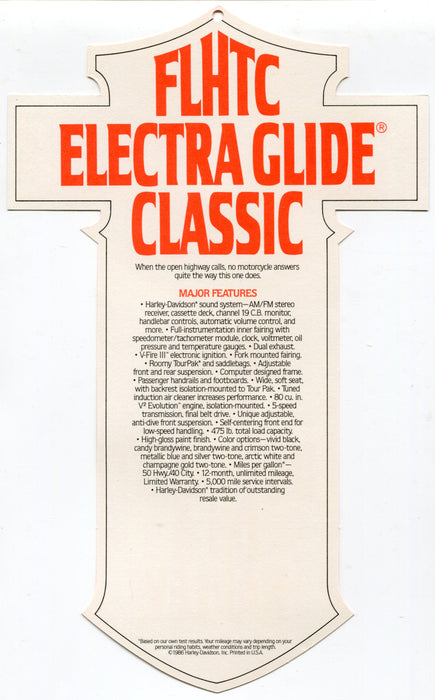 1987 Harley Davidson FLHTC Electra Glide Classic "Things Are Different" Hang Tag   - TvMovieCards.com