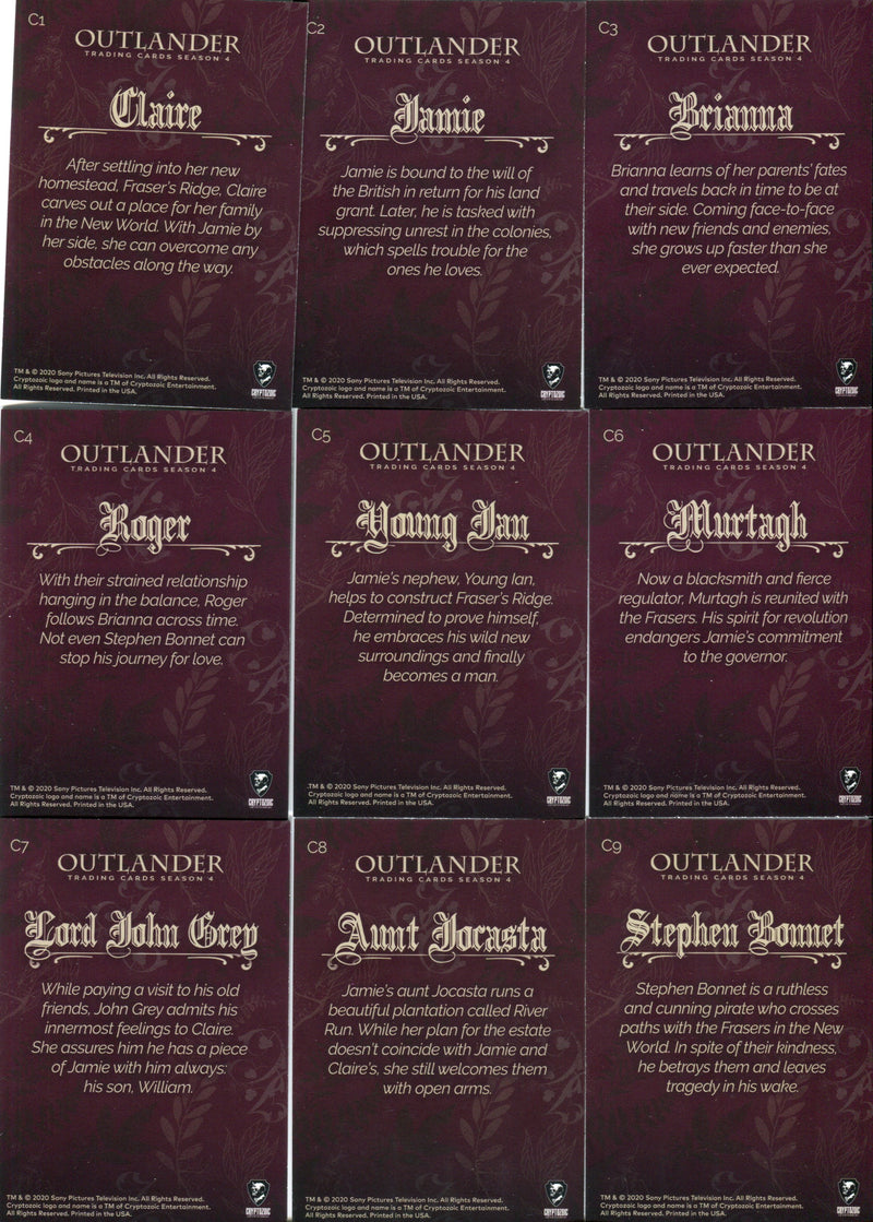 Outlander Season 4 Character Bios Chase Card Set C1-9 Cryptozoic 2020   - TvMovieCards.com