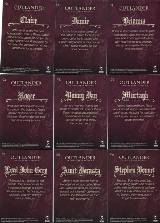 Outlander Season 4 Character Bios Chase Card Set C1-9 Cryptozoic 2020   - TvMovieCards.com