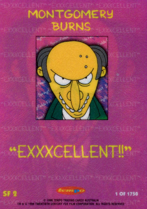 1996 The Simpsons Down Under Springfield's Finest Montgomery Burns Chase Card SF - TvMovieCards.com