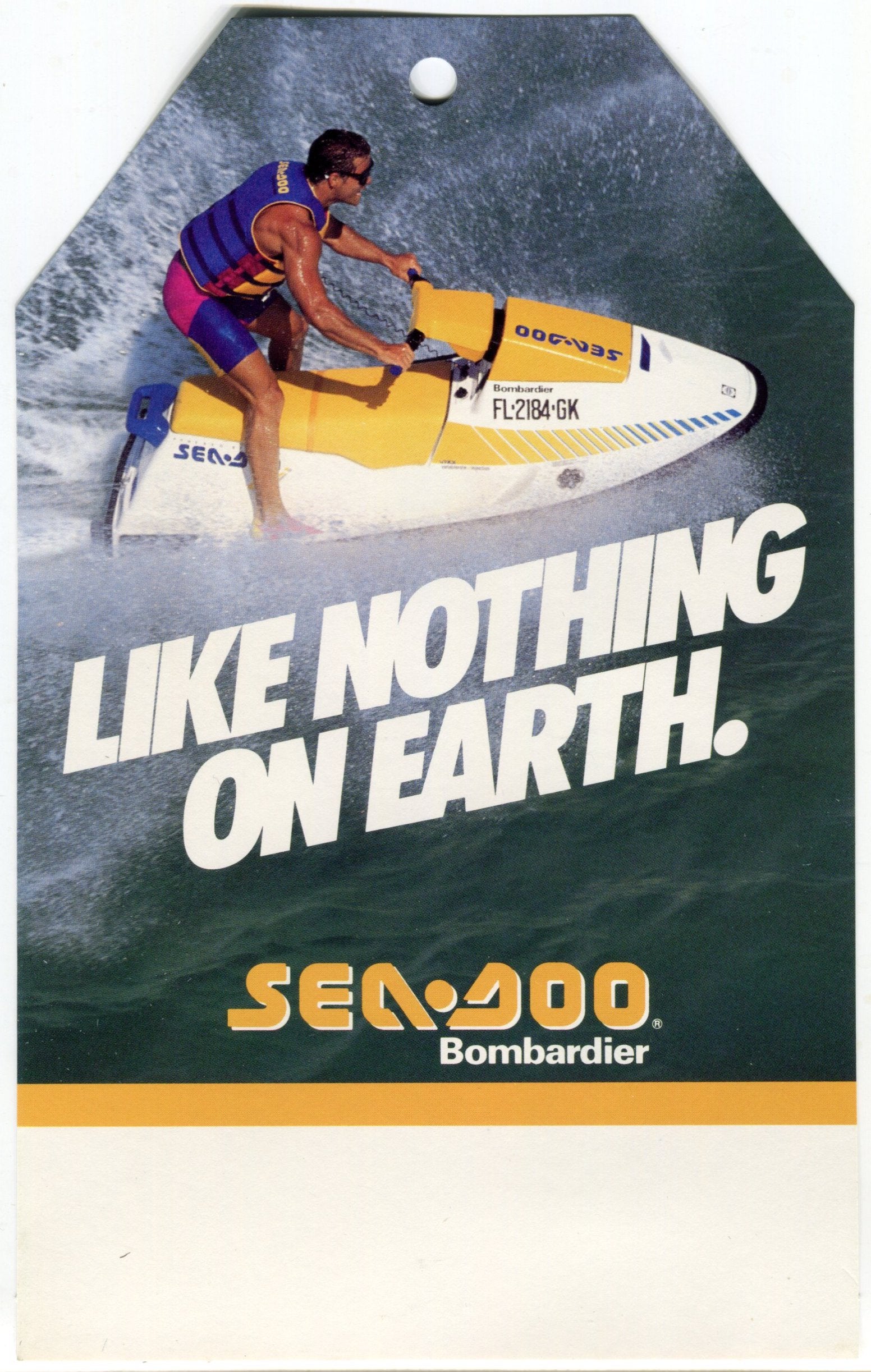 1990s Sea Doo Bombardier Dealership Showroom Hang Tag 