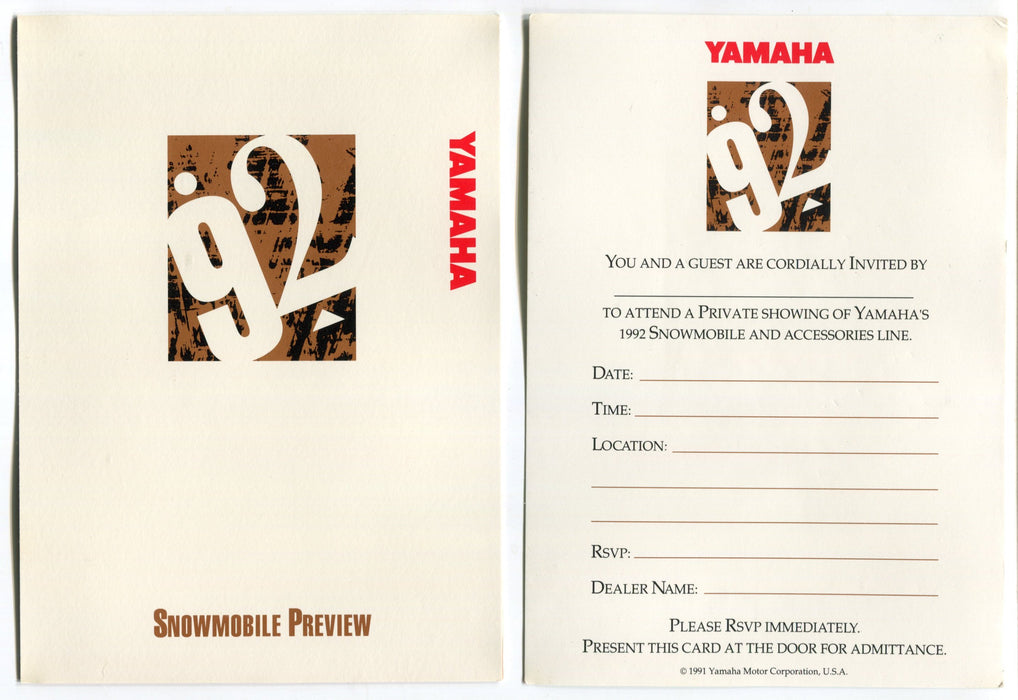1992 Yamaha Snowmobile Preview Event Invitation V-Max 4 Sneak Preview   - TvMovieCards.com