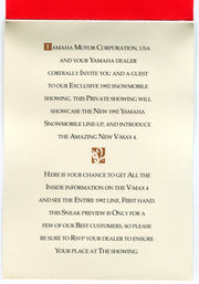 1992 Yamaha Snowmobile Preview Event Invitation V-Max 4 Sneak Preview   - TvMovieCards.com