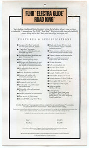 1995 Harley Davidson FLHR Electra Glide Road King Dealer Showroom Hang Tag   - TvMovieCards.com