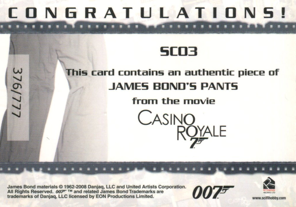 James Bond in Motion 2008 James Bond's Pants Costume Card SC03 #376/777   - TvMovieCards.com