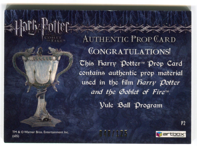 Harry Potter and the Goblet of Fire Yule Ball Program Prop Card HP P2 #040/125   - TvMovieCards.com