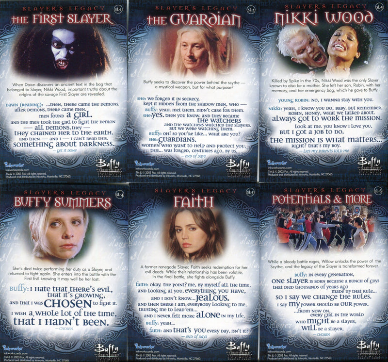 Buffy The Vampire Slayer Season 7 Slayer Legacy Foil Chase Card Set SL1-6 - TvMovieCards.com