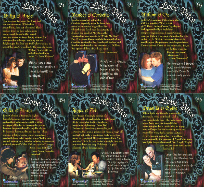 Buffy The Vampire Slayer Season Two Love Bites Foil Chase Card Set B1 thru B6   - TvMovieCards.com