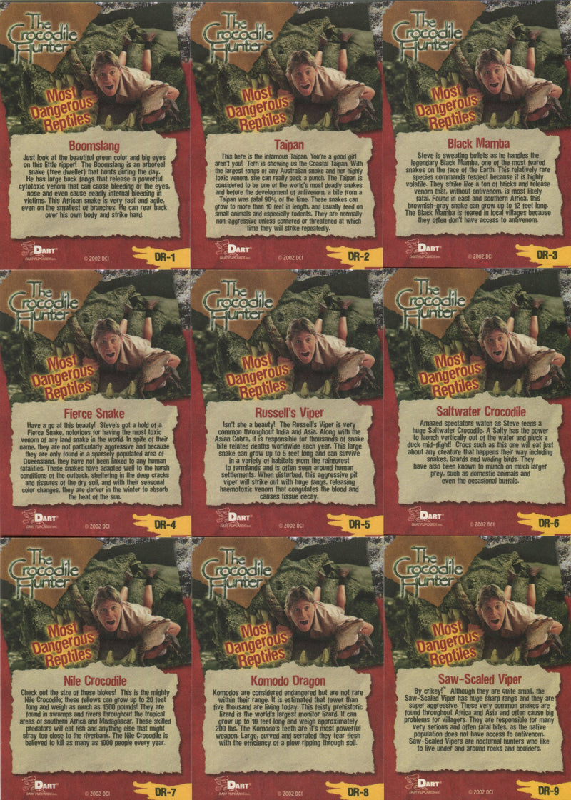Crocodile Hunter Steve Irwin Most Dangerous Reptiles Chase Card Set DR-1 thru DR - TvMovieCards.com