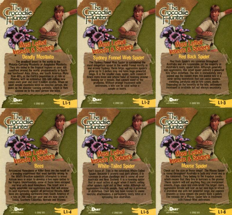 Crocodile Hunter Steve Irwin Most Lethal Insects Chase Card Set LI-1 thru LI-6   - TvMovieCards.com