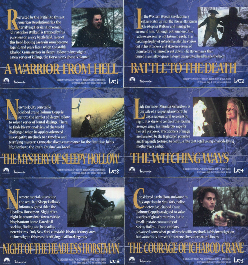 Sleepy Hollow Movie Lobby Poster Metallic Chase Card Set LC1 thru LC6 Inkworks   - TvMovieCards.com