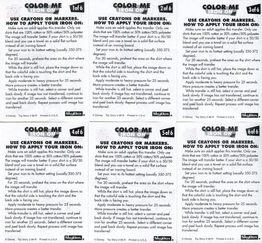 Toy Story Series 2 Disney Movie Color Me Iron Ons Chase Card Set 6 Cards Skybox   - TvMovieCards.com