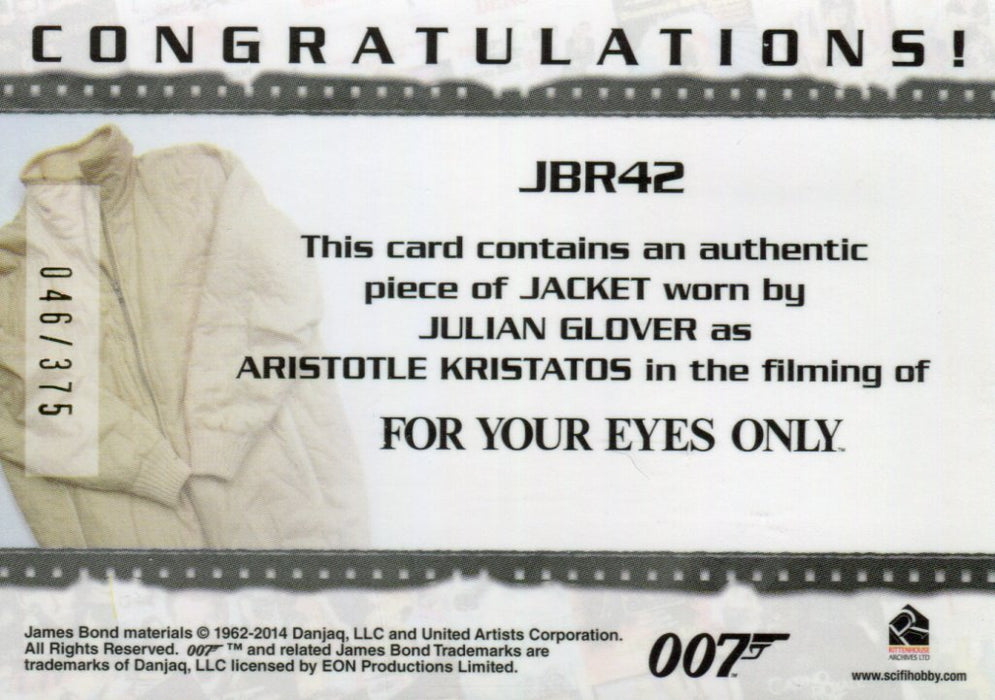 James Bond Archives 2014 Edition Aristotle's Jacket Relic Card JBR42 #046/375   - TvMovieCards.com