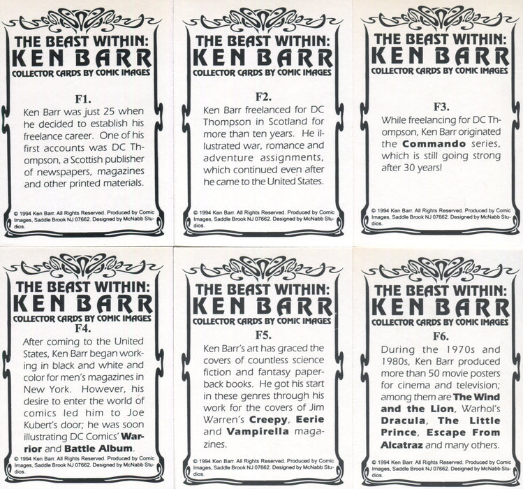 Barr Ken The Beast Within Foil Chase Card Set F1 - F6 Comic Images 1994   - TvMovieCards.com