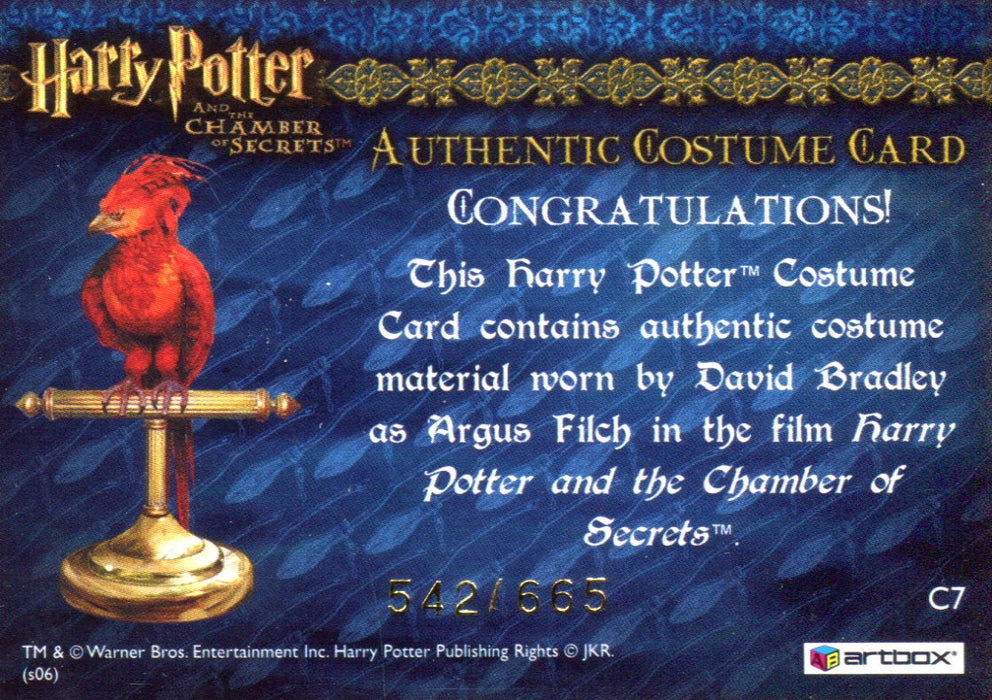 Harry Potter Chamber Secrets Argus Filch's Overcoat Costume Card HP C7 #542/665   - TvMovieCards.com