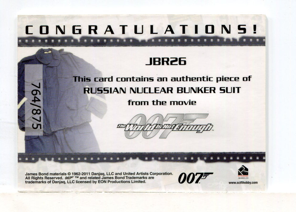 James Bond Mission Logs Russian Bunker Suit Relic Costume Card JBR26 #764/875   - TvMovieCards.com