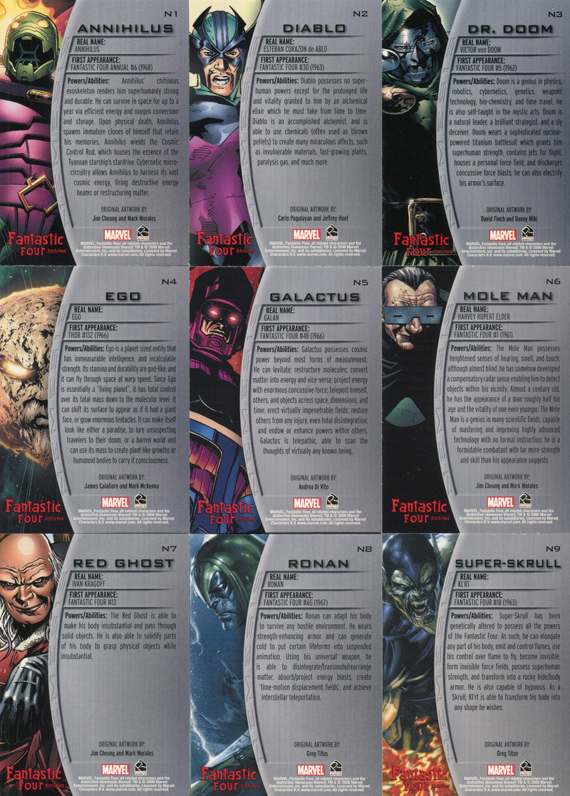 Fantastic Four Archives Nemesis Chase Card Set N1 thru N9 Rittenhouse 2008   - TvMovieCards.com