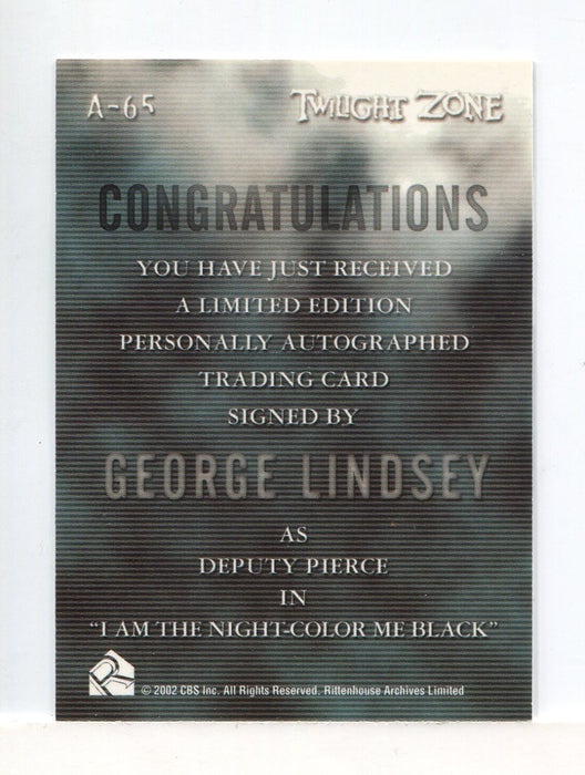 Twilight Zone 3 Shadows and Substance George Lindsey Autograph Card A-65   - TvMovieCards.com