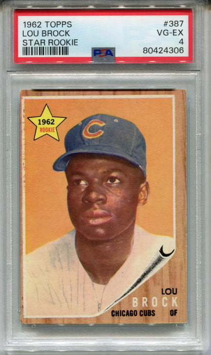 1962 Topps Baseball Card #387 - Lou Brock Rookie - Chicago Cubs - PSA 4 EX   - TvMovieCards.com