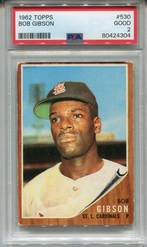 1962 Topps Baseball Card #530 - Bob Gibson - St Louis Cardinals - PSA 2 Good   - TvMovieCards.com