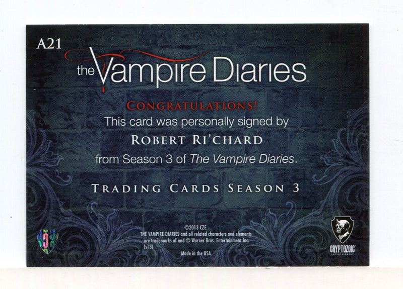 Vampire Diaries Season Three Robert Ri'chard as Jamie Autograph Card A21   - TvMovieCards.com