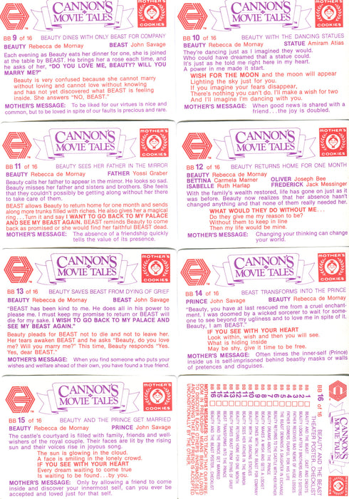 Beauty and The Beast Cannon's Movie Tales 16 Card Set Mother's Cookies 1987   - TvMovieCards.com