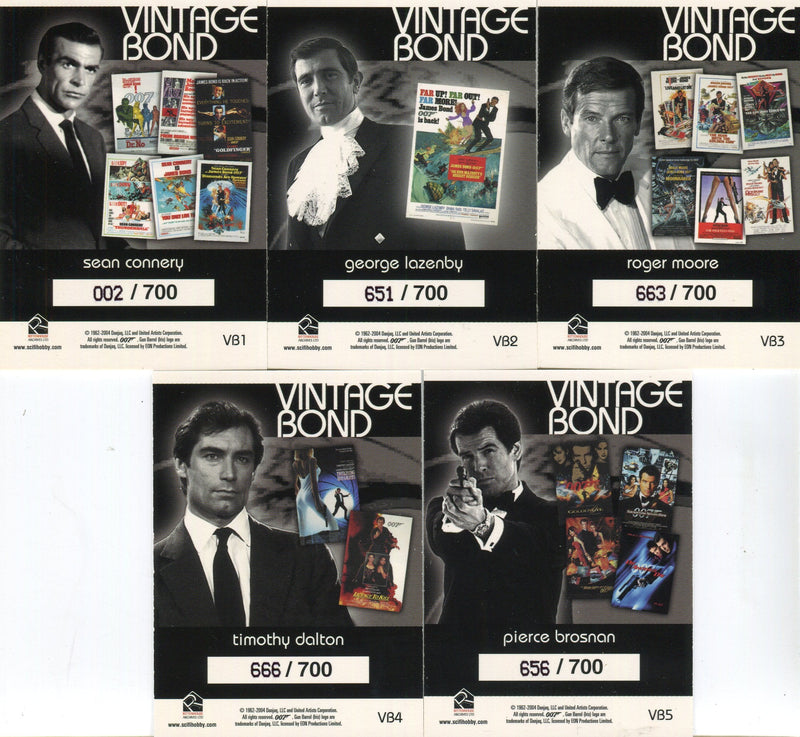 James Bond The Quotable James Bond Vintage Bond Chase Card Set VB1 - VB5 #d/700   - TvMovieCards.com