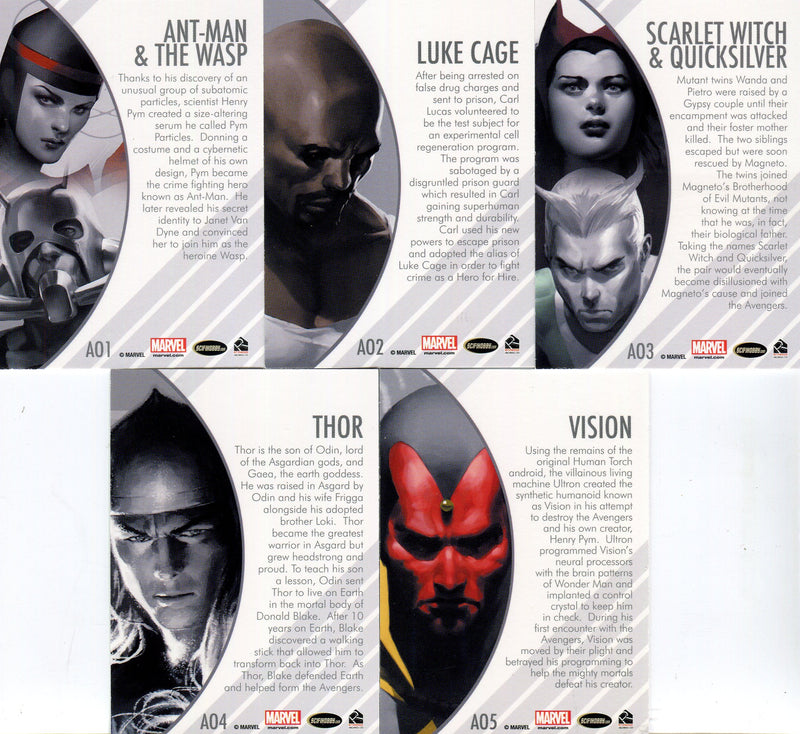 Marvel Universe 2014 Avengers Origins Chase Card Set AO1 thru AO5   - TvMovieCards.com