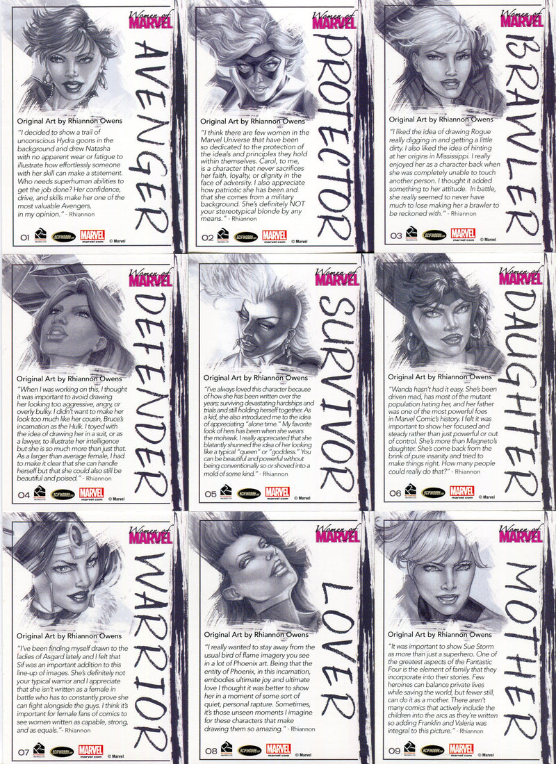 Marvel Women of Marvel Rhiannon Owens ArtiFEX Chase Card Set 01 thru 09   - TvMovieCards.com