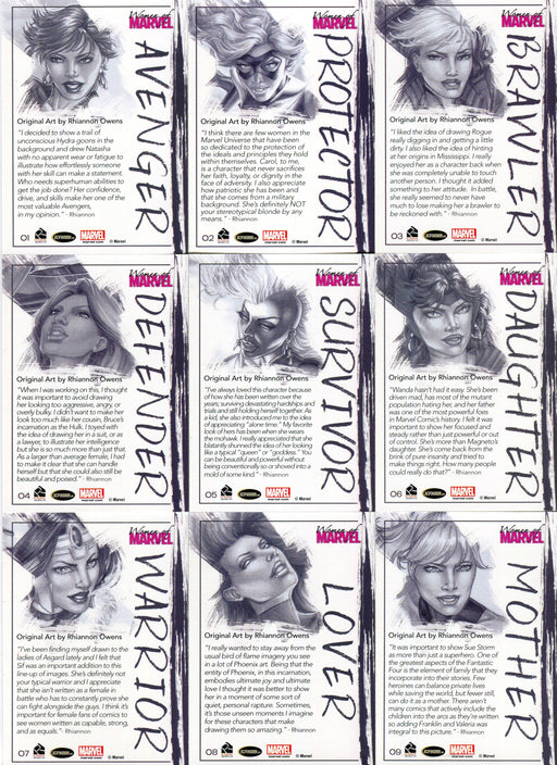 Marvel Women of Marvel Rhiannon Owens ArtiFEX Chase Card Set 01 thru 09   - TvMovieCards.com