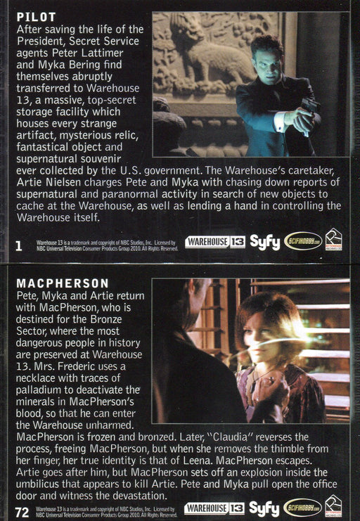 Warehouse 13 Season 1 One Base Card Set 72 Cards Rittenhouse 2010   - TvMovieCards.com