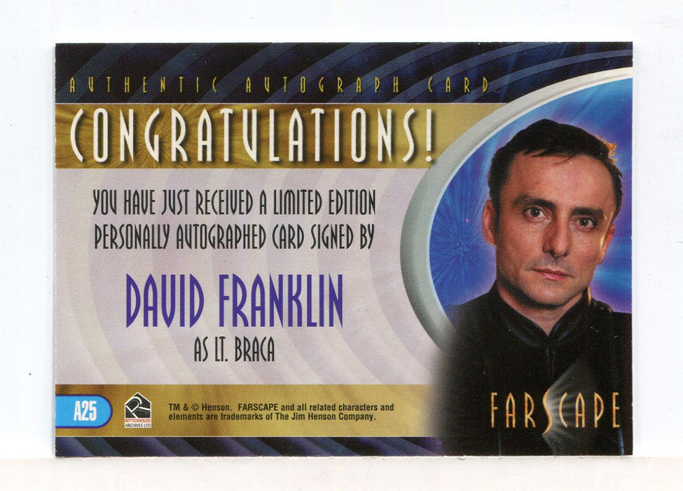 Farscape Season 4 David Franklin as Lt. Braca Autograph Card A25   - TvMovieCards.com