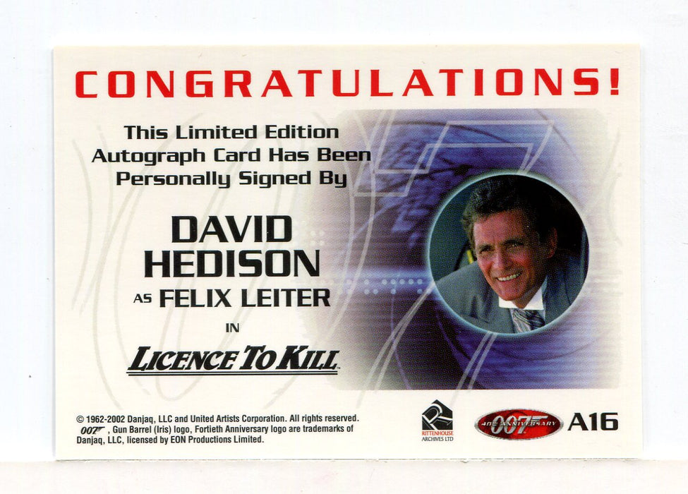 James Bond 40th Anniversary David Hedison Autograph Card A16   - TvMovieCards.com
