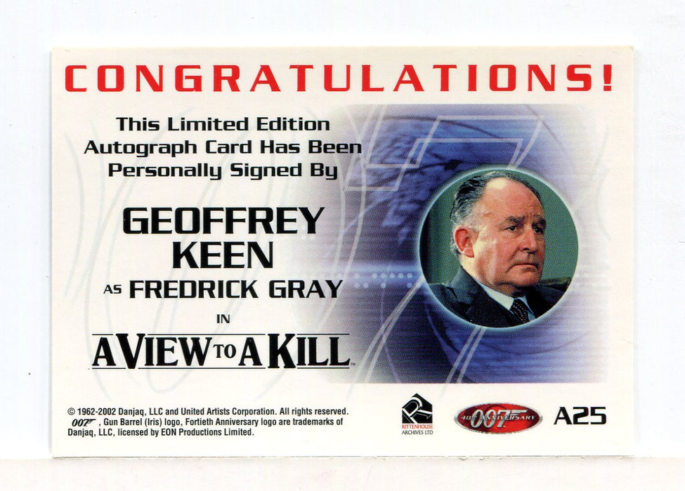 James Bond 40th Anniversary Expansion Geoffrey Keen Autograph Card A25 ...