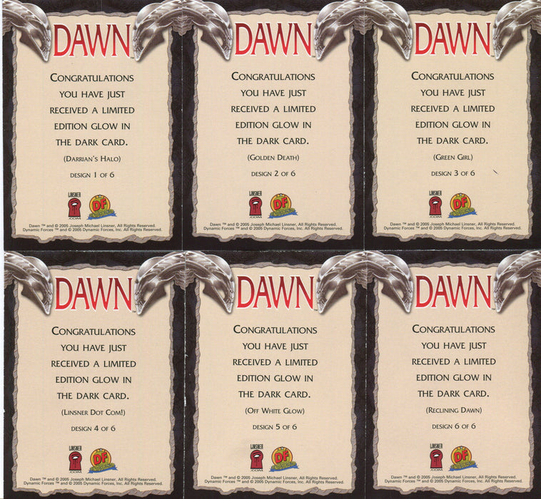 Dawn 15th Anniversary J.M. Linsner Glow in the Dark Chase Card Set 6 Cards   - TvMovieCards.com